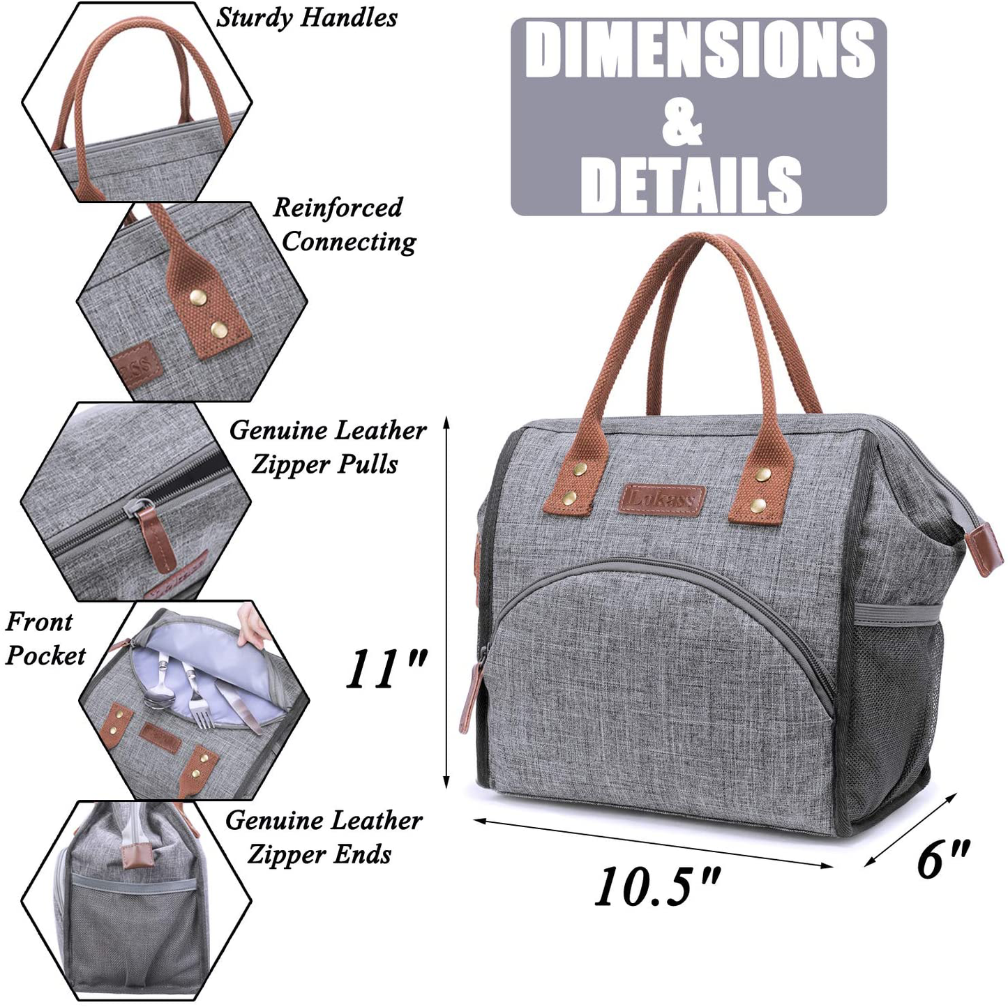 LOKASS Lunch Bag Insulated Lunch Box Wide-Open Lunch Tote Bag Large Drinks Holder Durable Nylon Snacks Organizer with Removable Shoulder Strap for Women Men Adults Work Outdoor,Sloth