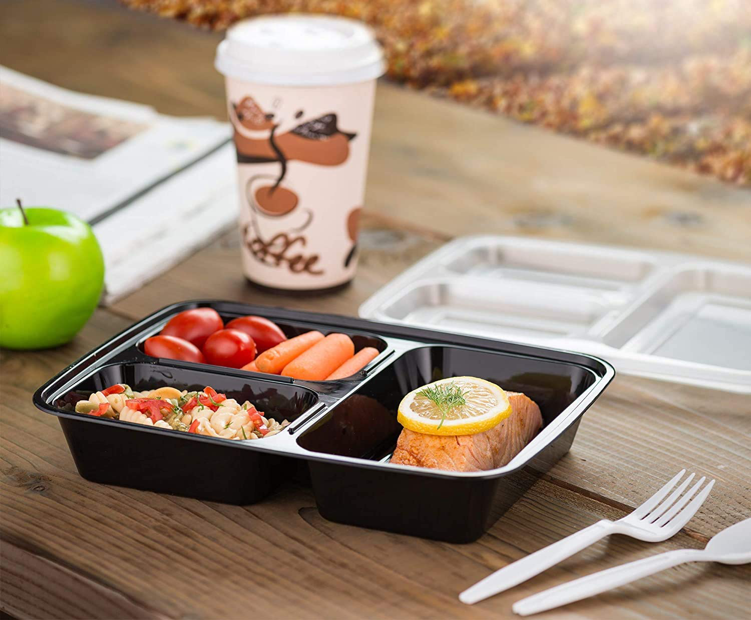 EZ Prepa [20 Pack] 32oz 3 Compartment Meal Prep Containers with Lids - Bento Box