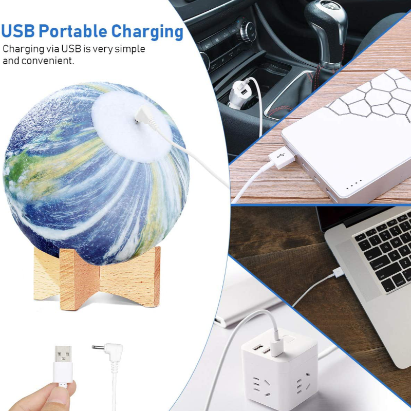 Kids Rechargeable 16 Color 3D LED Moon Lamp With Wood Stand 