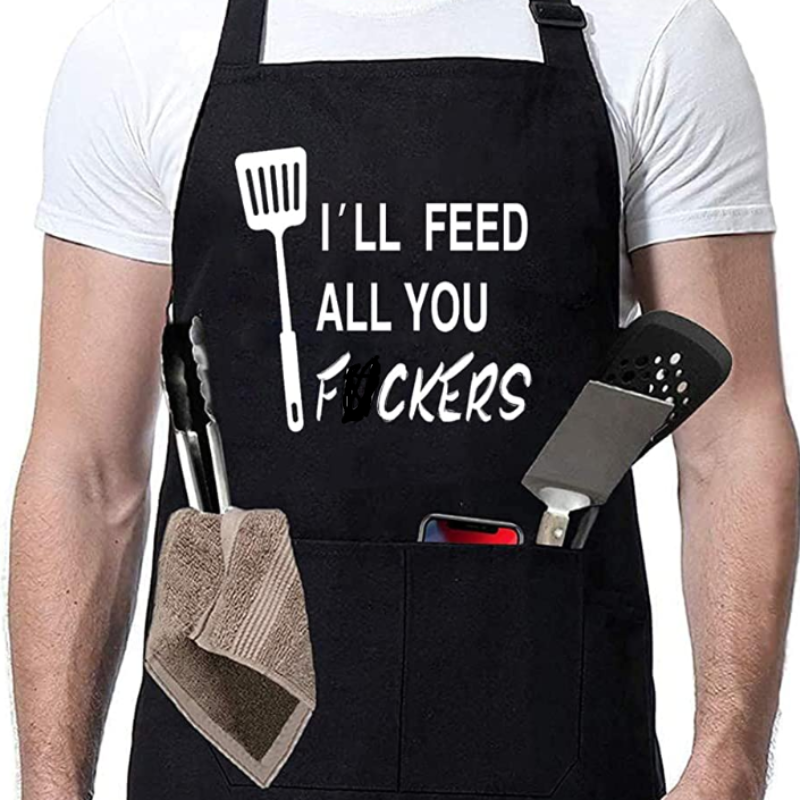 Funny Black Chef Aprons - Adjustable with Pockets