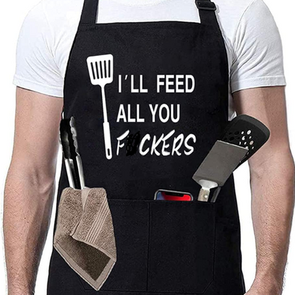 Funny Black Chef Aprons - Adjustable with Pockets