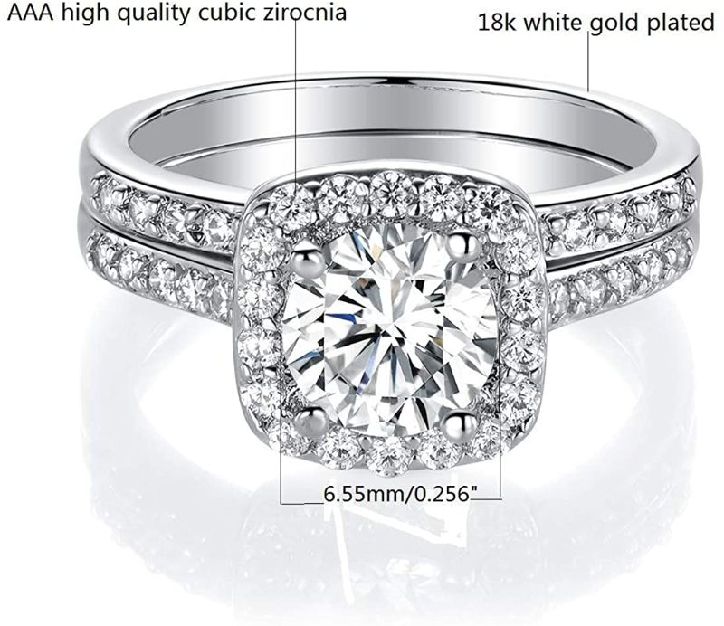 Women's 18K White Gold Plated CZ 2-In-1 Halo Eternity Ring 