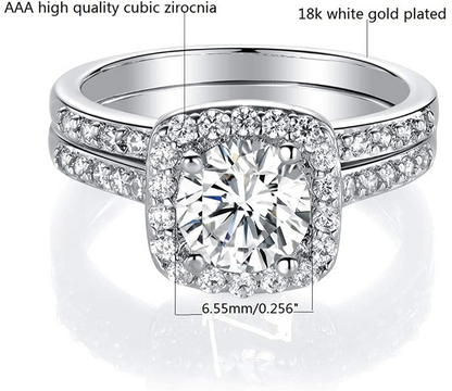 Women's 18K White Gold Plated CZ 2-In-1 Halo Eternity Ring 