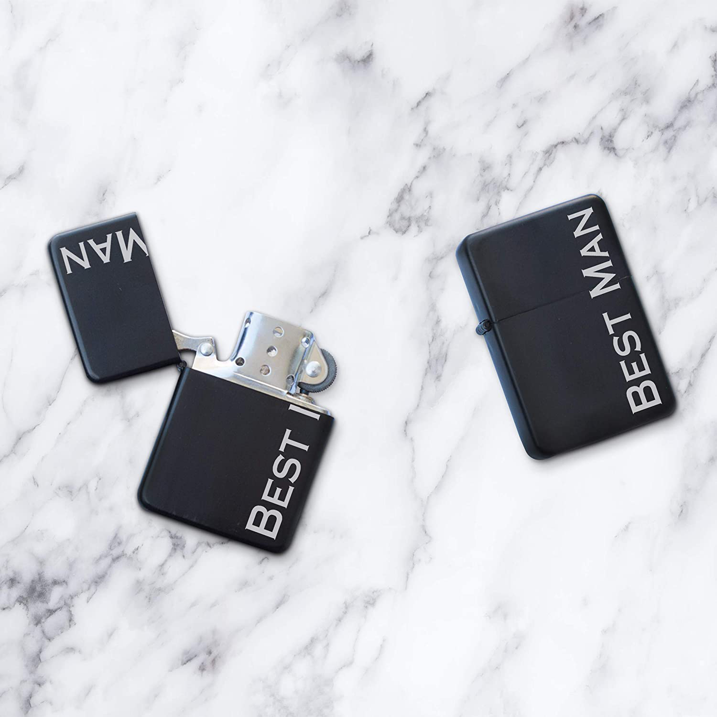 Engraved Matte Black Lighter with Gift Tin - Windproof, Flip-Top, Refillable (Will You Be My Groomsman)