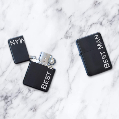 Engraved Matte Black Lighter with Gift Tin - Windproof, Flip-Top, Refillable (Will You Be My Groomsman)