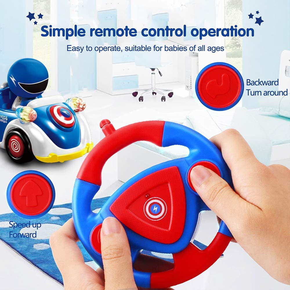 RC Toys Remote Control Car for 1 2 3 4 5 6 Year Old Baby Toddlers Children STEM RC Cartoon Race Car Toys for Kids with Music and Lights RC Car Christmas Birthday Gifts Boys Girls