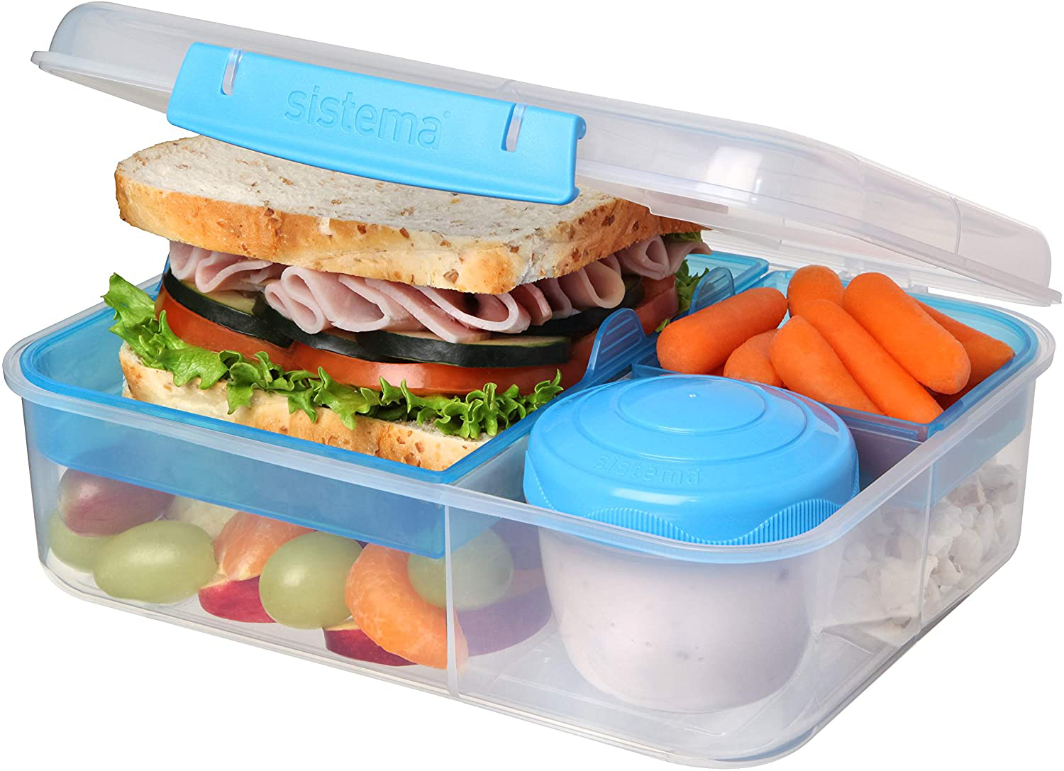 Sistema To Go Collection Bento Box Plastic Lunch and Food Storage Container, 55.7 Ounce, Multi Compartment (Color May Vary)