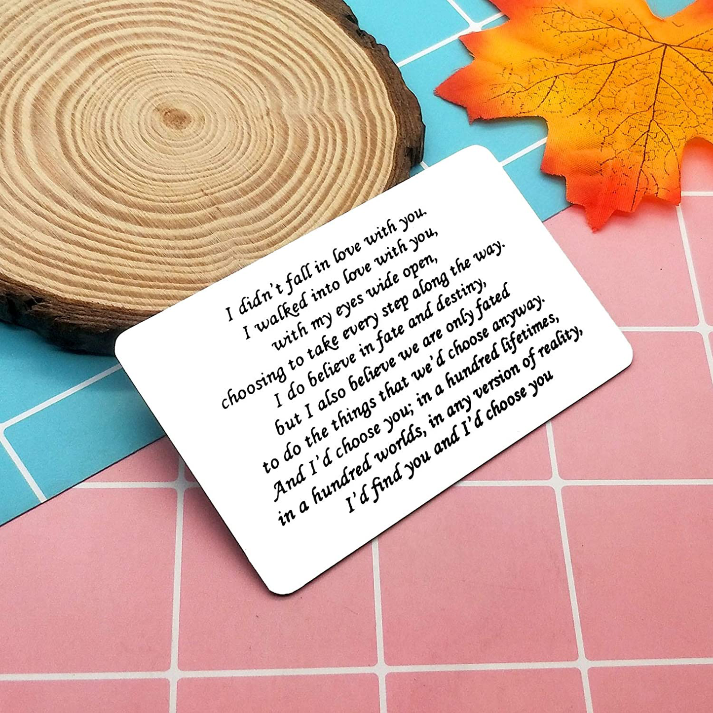 Stainless Steel Engraved Wallet Insert Sentimental Keepsake Personalized Wallet Card for Him Husband Boyfriend Gifts for Anniversary Birthday, I Walked Into Love With You Metal Wallet Card for Men