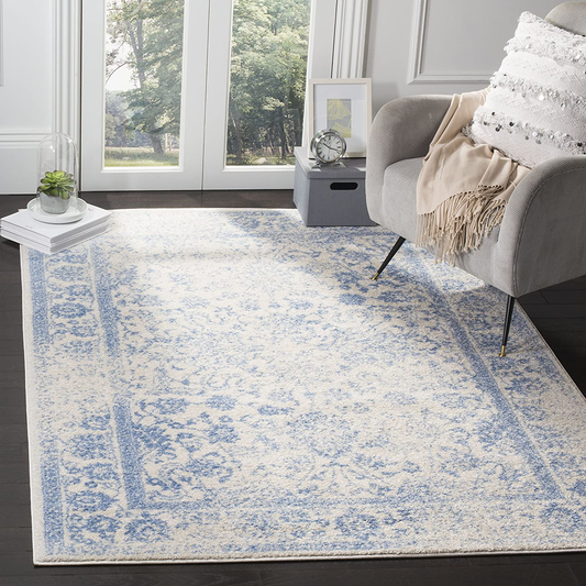 Safavieh Adirondack Collection ADR109L Oriental Distressed Non-Shedding Living Room Bedroom Area Rug, 5'1" x 7'6", Ivory / Light Blue