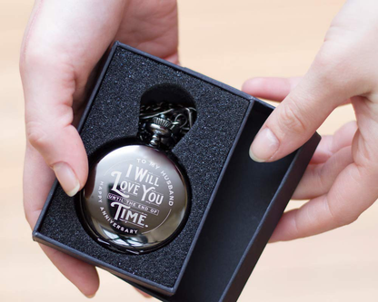 Engraved Wedding Anniversary Pocket Watch with Chain for Husband, a Classy Gift Set for Him with Elegant Gift Box, 1 Year Anniversary Gift Clock