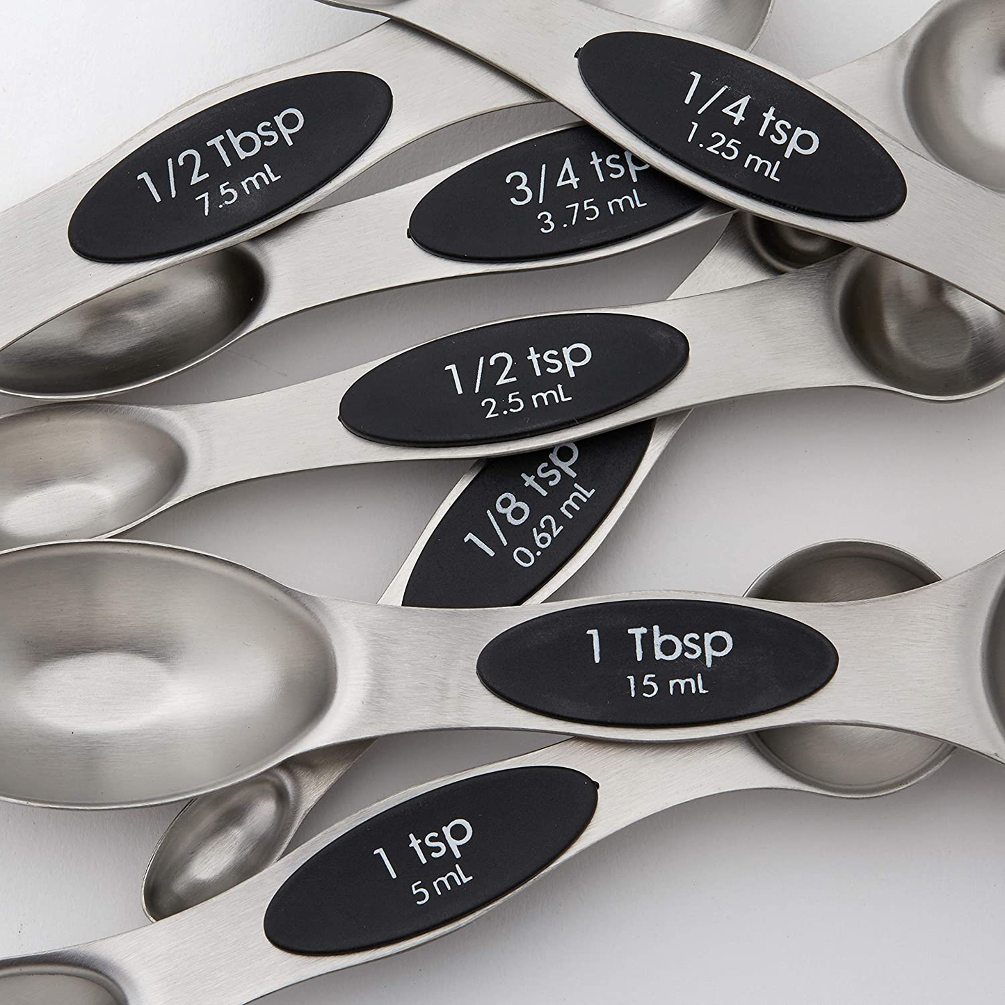Spring Chef Magnetic Measuring Spoons Set, Dual Sided, Stainless Steel, Fits in Spice Jars, Black, Set of 8