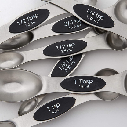 Spring Chef Magnetic Measuring Spoons Set, Dual Sided, Stainless Steel, Fits in Spice Jars, Black, Set of 8