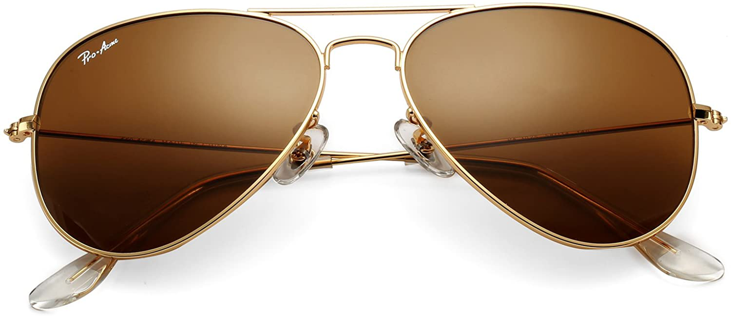 Pro Acme Classic Aviator Sunglasses for Men Women 100% Real Glass Lens