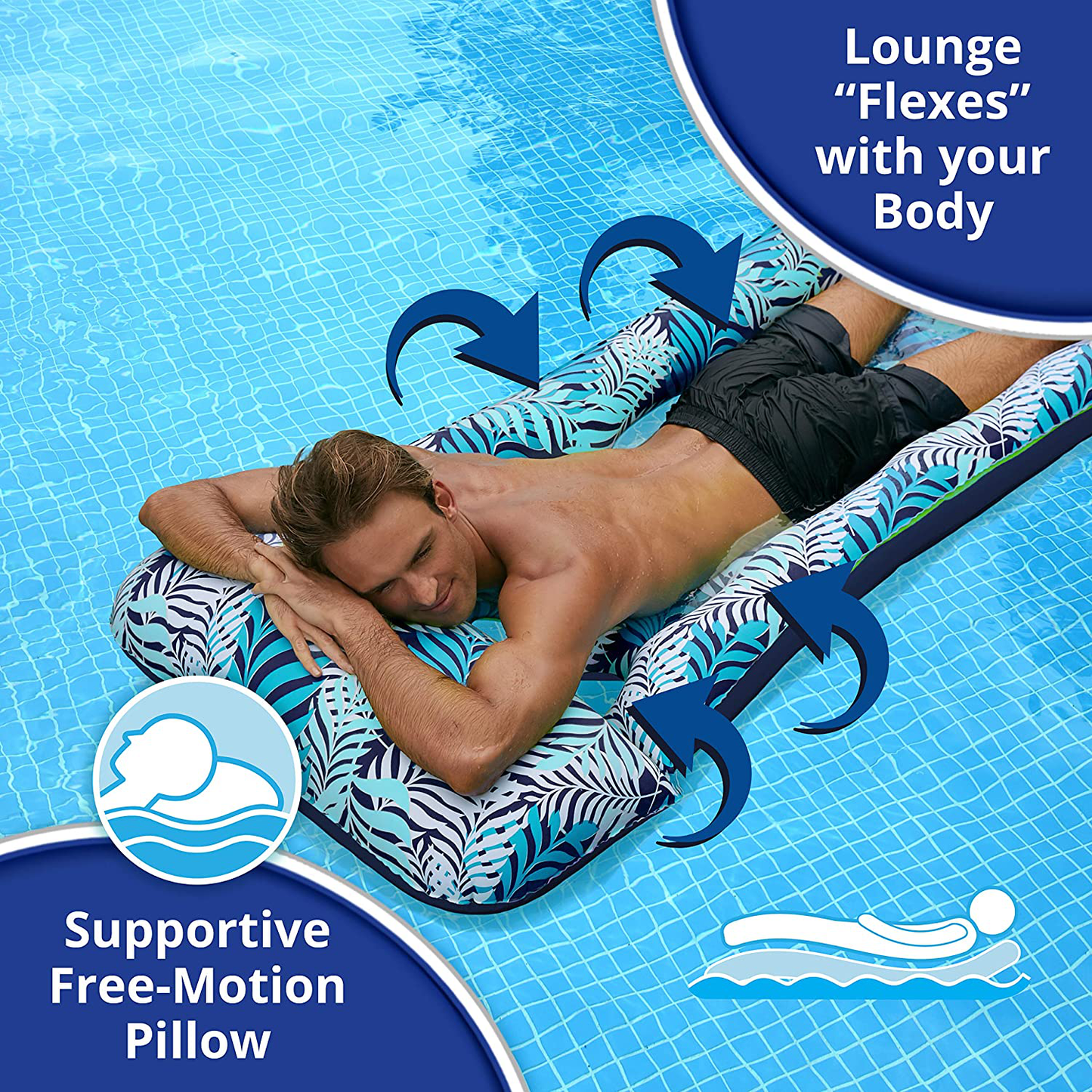 Aqua LEISURE Deluxe Pool Noodle Chair, Inflatable Pool Noodle Float, Luxury Fabric, Heavy Duty, Blue Pineapple Hibiscus, AZL20347
