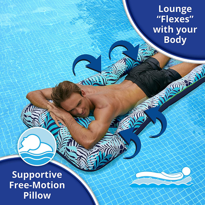 Aqua LEISURE Deluxe Pool Noodle Chair, Inflatable Pool Noodle Float, Luxury Fabric, Heavy Duty, Blue Pineapple Hibiscus, AZL20347