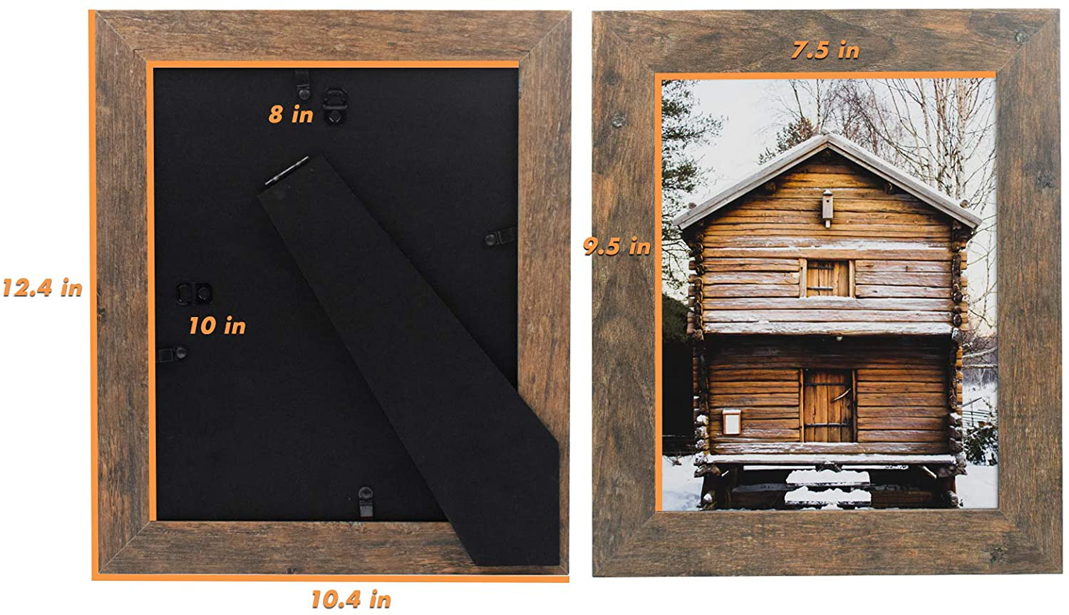 Frametory, Set of 2-8x10 Photo Frame - Brown Grain Color, Wide Moulding Design - Wall Hanger, Back Turn Buttons, Easel Stand - Wall Display or Tabletop Display
