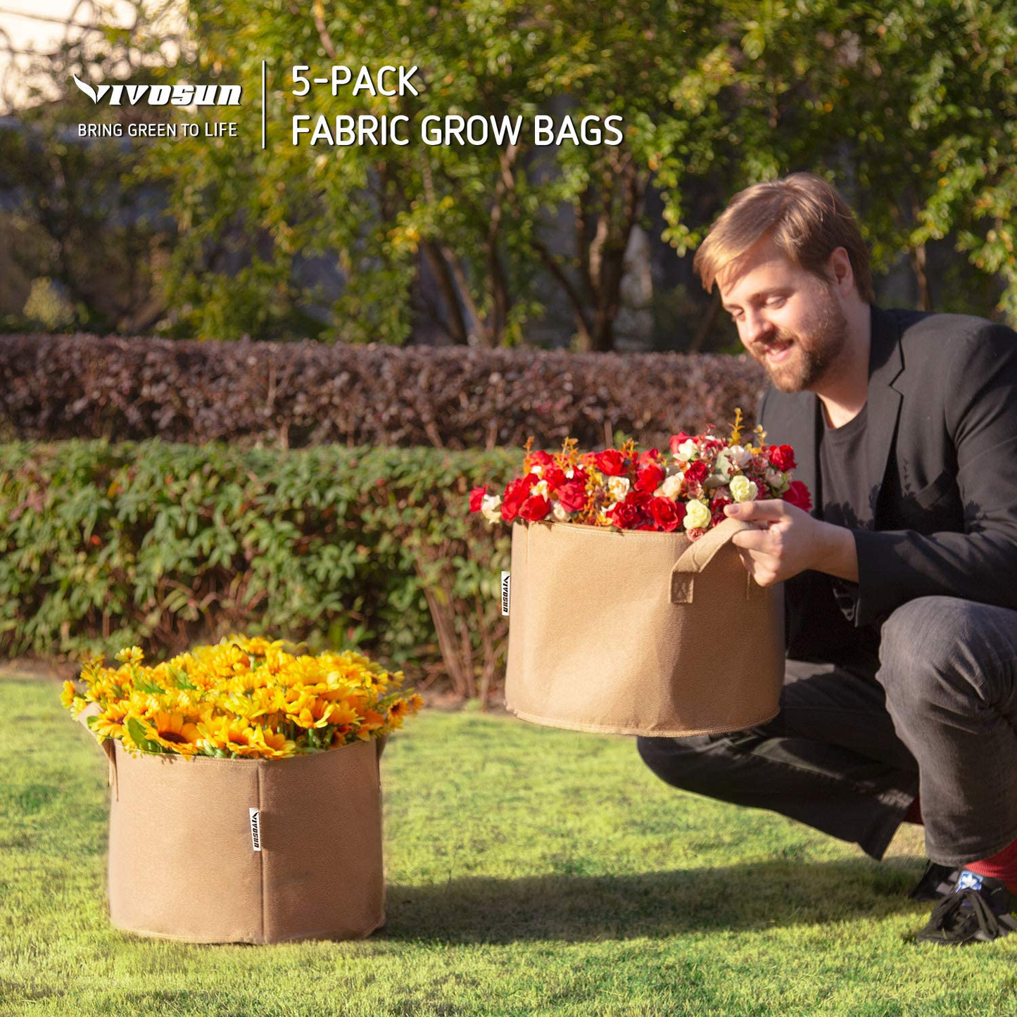 Heavy Duty Thickened Non-woven Fabric Pots Grow Bags with Strap Handles
