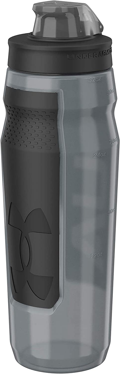 Under Armour 32oz Playmaker Squeeze Water Bottle, Sanitary Cap Cover, High Flow Push/ Pull Nozzle, Non-Slip Grip, Finger Loop Carry, Fits Bike Holder, Cycling, Gym, Hiking, All Sports