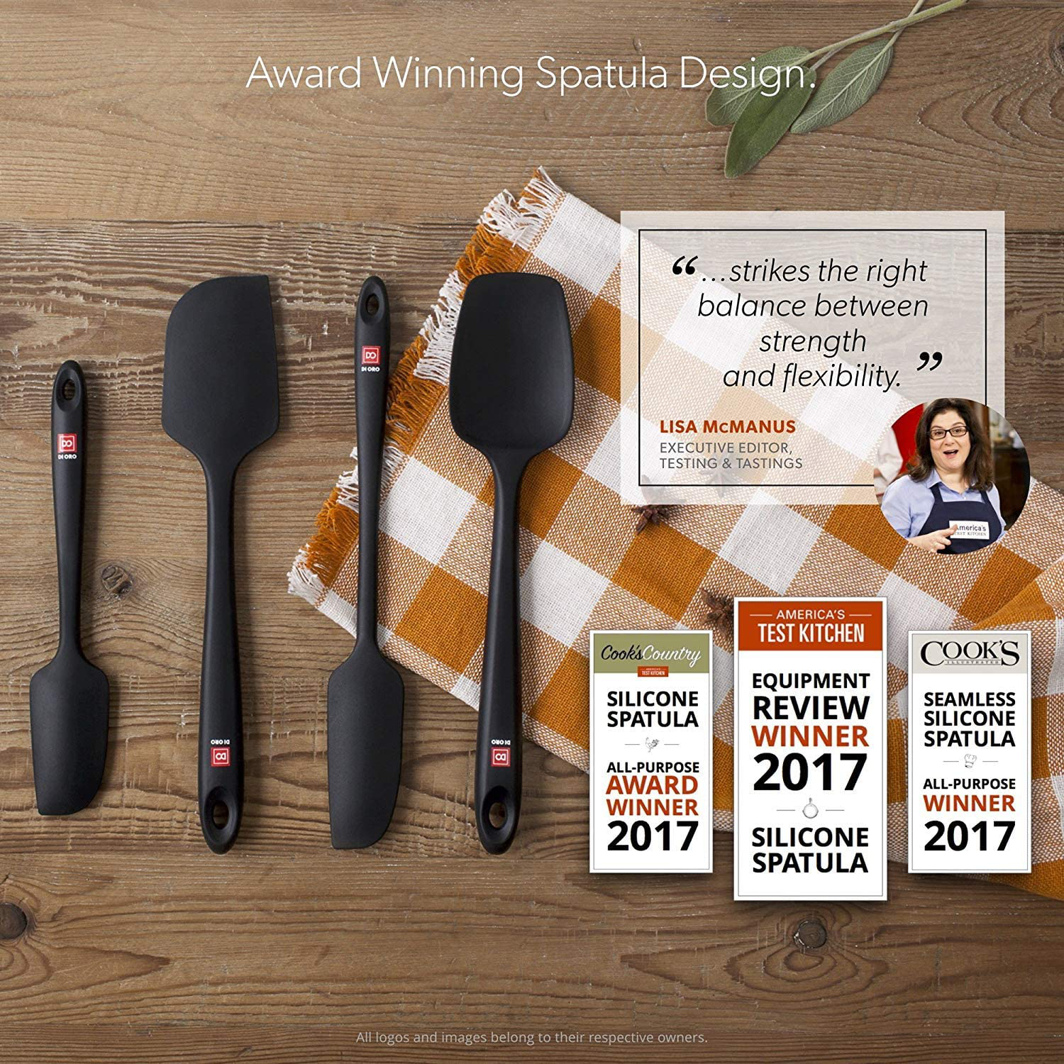 DI ORO Seamless Series 3-Piece Silicone Spatula Set - 600°F Heat Resistant Non Stick Rubber Kitchen Scraper Spatulas for Cooking, Baking, and Mixing – BPA Free and LFGB Certified Silicone (Black)