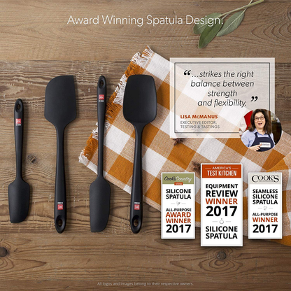 DI ORO Seamless Series 3-Piece Silicone Spatula Set - 600°F Heat Resistant Non Stick Rubber Kitchen Scraper Spatulas for Cooking, Baking, and Mixing – BPA Free and LFGB Certified Silicone (Black)