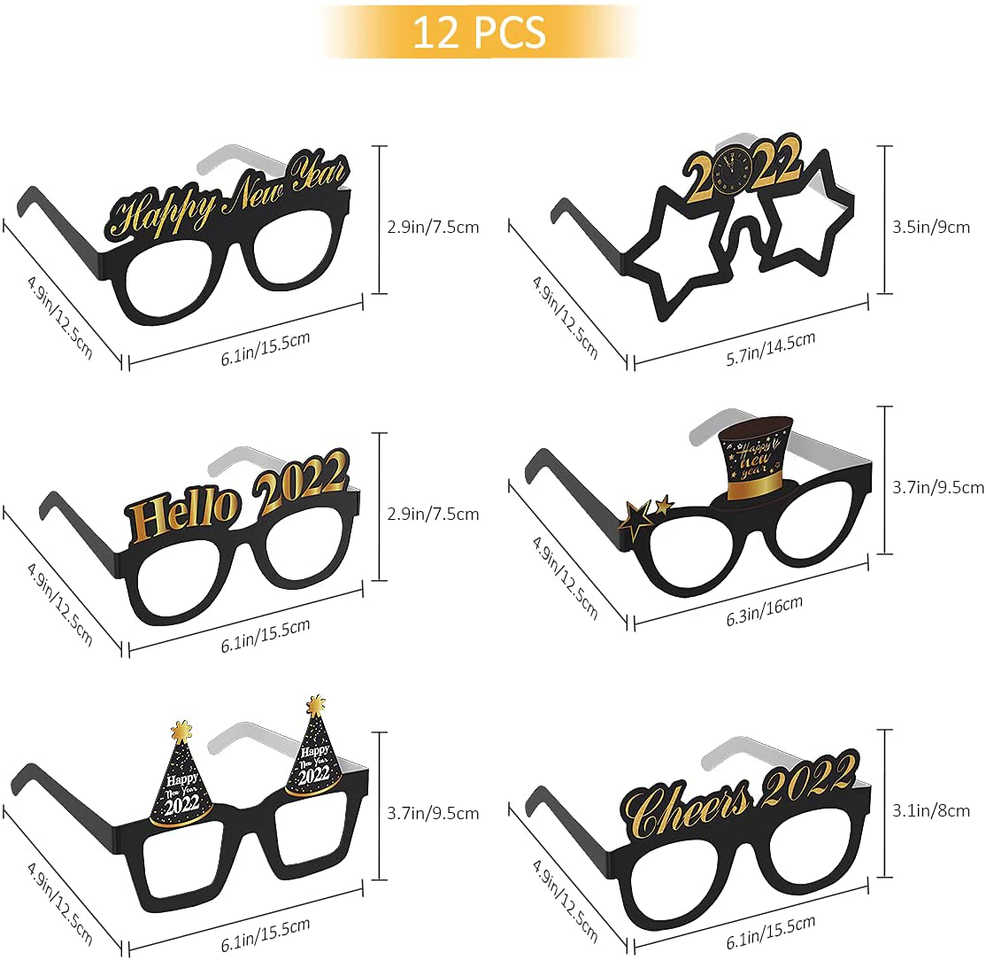 12Pcs Happy New Year Eyeglasses 2022 New Year Glasses Fancy Decorative Glasses New Year Party Favors for 2022 New Year's Eve Party Supplies
