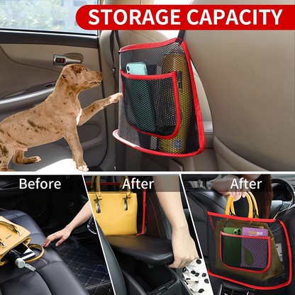 8sanlione Car Mesh Organizer, Car Net Pocket Handbag Holder, Seat Back Net Bag, Barrier of Backseat Pet Kids, Cargo Tissue Purse Holder, Driver Storage Netting Pouch.
