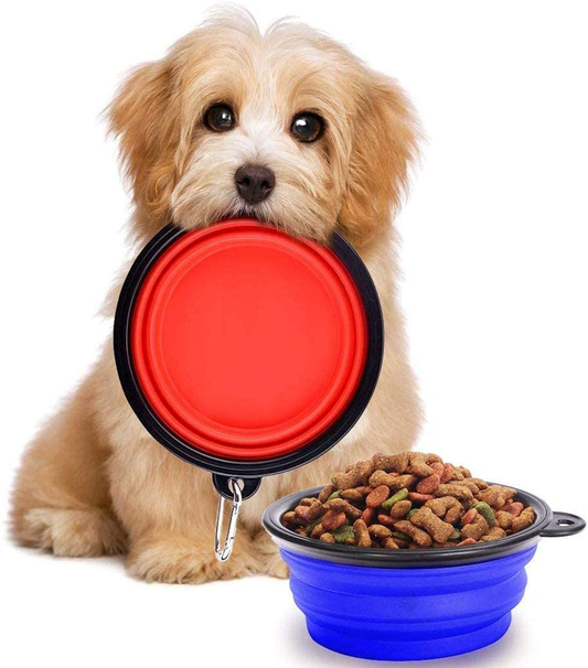 SunGrow Collapsible Bowls, Food and Water Feeder for Camping, Travel, Food-Grade, Carabiner Clip for Easy Storage, Dishwasher Friendly, Low Footprint, Feed Dog/cat Anywhere, 2 Pack