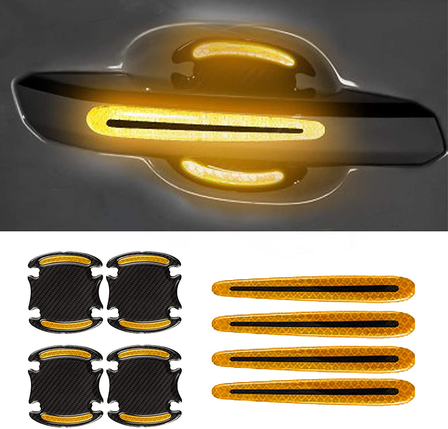 Car Outer Wrist Door Handle Reflective Stickers Universal Safety Reflective Warning Scratch Resistant Stickers 8PCS