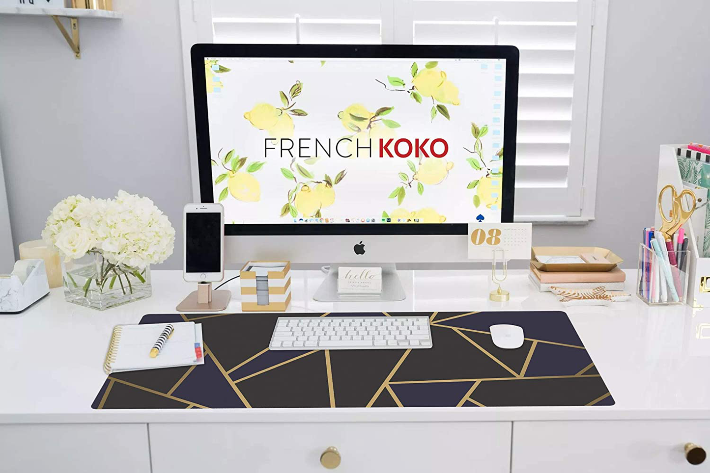 French Koko Large Mouse Pad, Desk Mat, Keyboard Pad, Desktop Home Office School Essentials College Cute Decor Big Extended Laptop Protector Computer Accessories Pretty Mousepad Women Girls XL