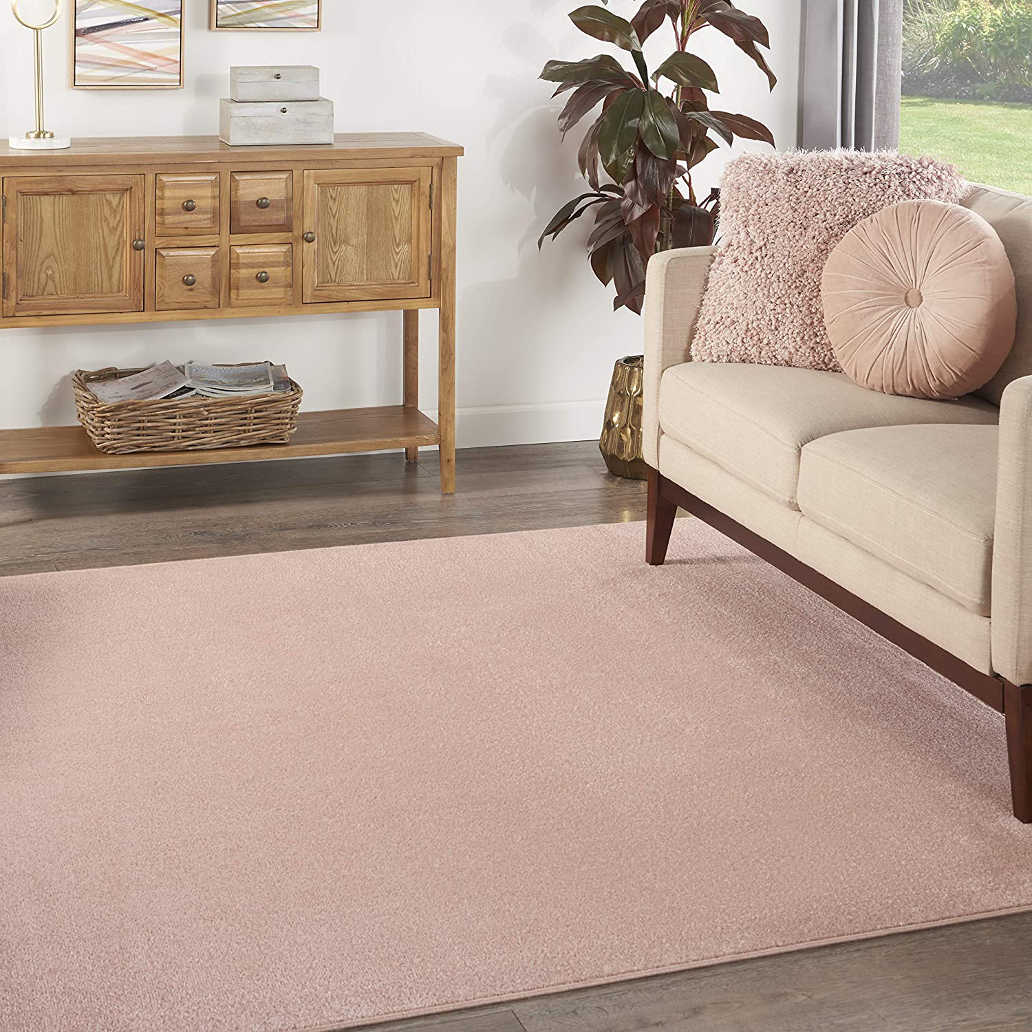 Nourison Essentials Solid Contemporary Pink 5' Square Area Rug , 5' X Square