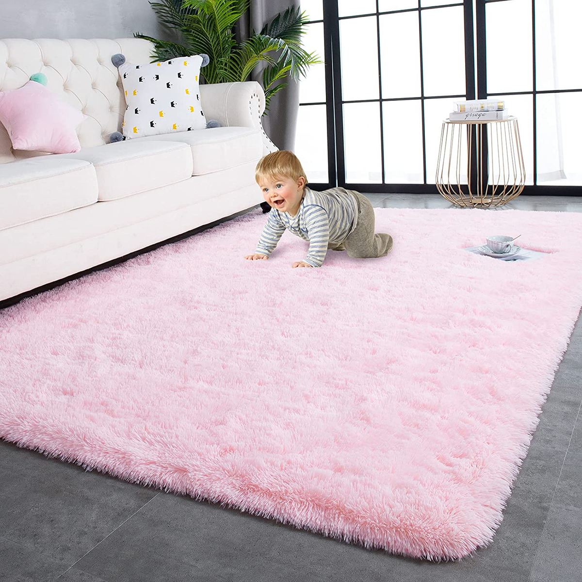 TWINNIS Super Soft Shaggy Rugs Fluffy Carpets, 4x5.9 Feet, Indoor Modern Plush Area Rugs for Living Room Bedroom Kids Room Nursery Home Decor, Upgrade Anti-Skid Durable Rectangular Fuzzy Rug, Pink