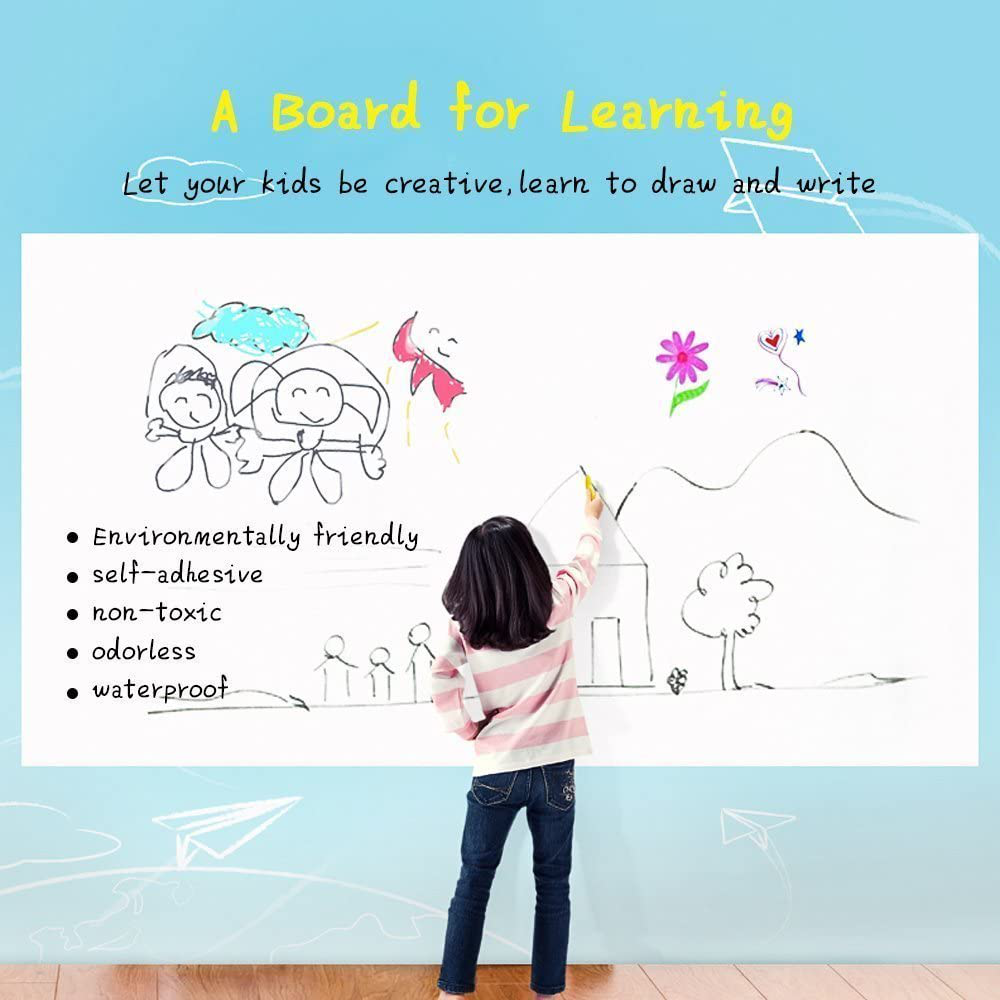 Self-Adhesive Whiteboard Wall Decal Sticker, 17.7" X 78.7" Extra Large Strong & Durable Dry Erase Wall Paper Message Board Peel Stick White Board for Kids Drawing, Office, School, Home Decor (White)