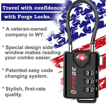 TSA Approved Cable Luggage Locks, Re-settable Combination with Alloy Body