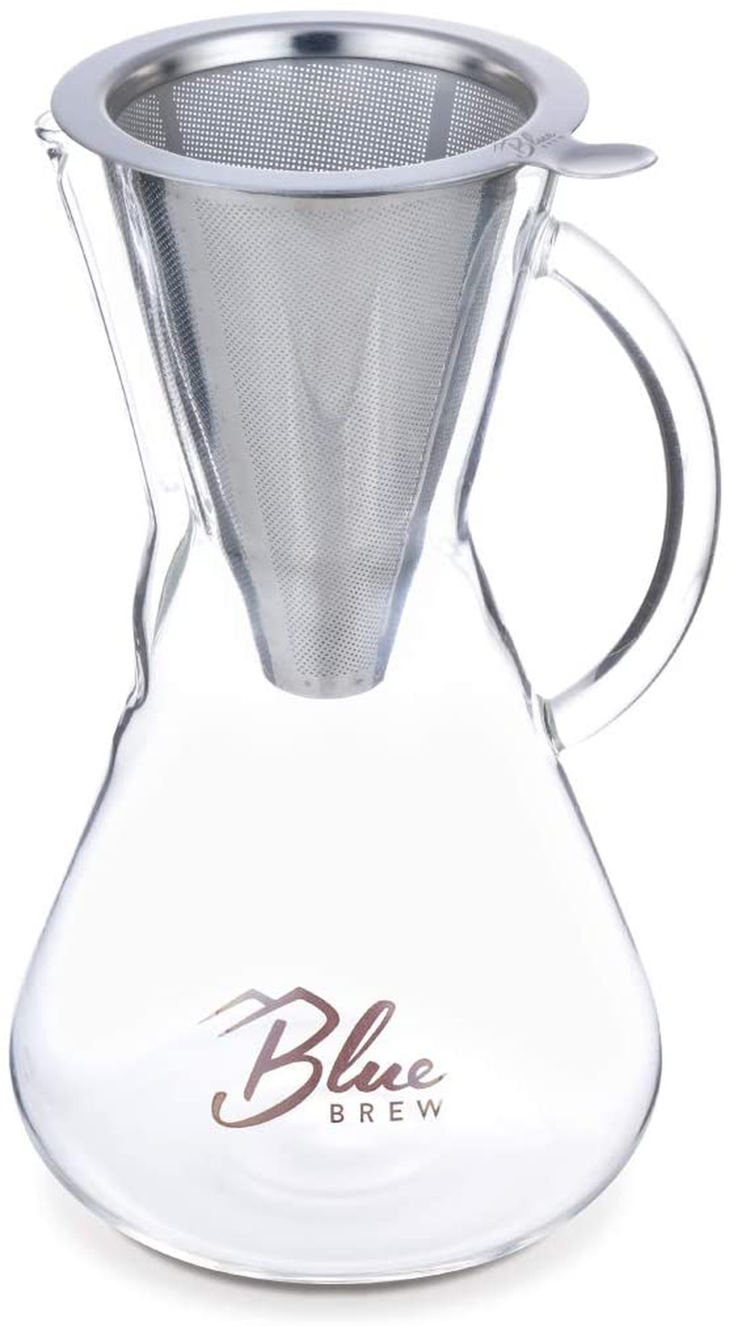 Blue Brew BB1011 Pour Over Brewer - Coffee Maker Carafe w/Permanent Filter - 15oz