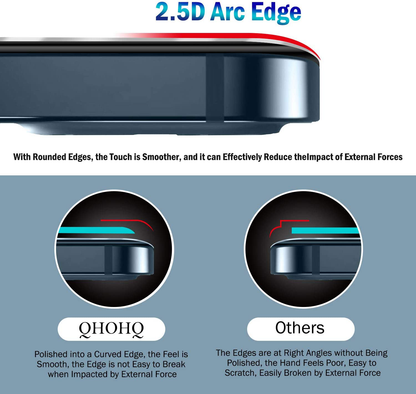 QHOHQ 3 Pack Screen Protector for iPhone 12 Pro Max [6.7”] with 2 Packs Tempered Glass Camera Lens Protector, Tempered Glass Film, 9H Hardness - HD - 2.5D Edge - Bubble Free - Scratch Resistant