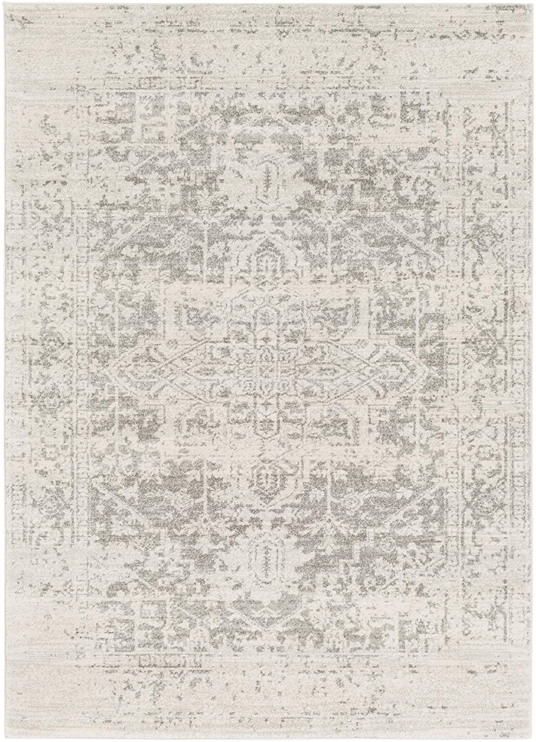 Janine Vintage Medallion Area Rug 6'7" Square Grey