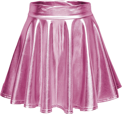 Urban CoCo Women's Shiny Flared Pleated Mini Skater Skirt