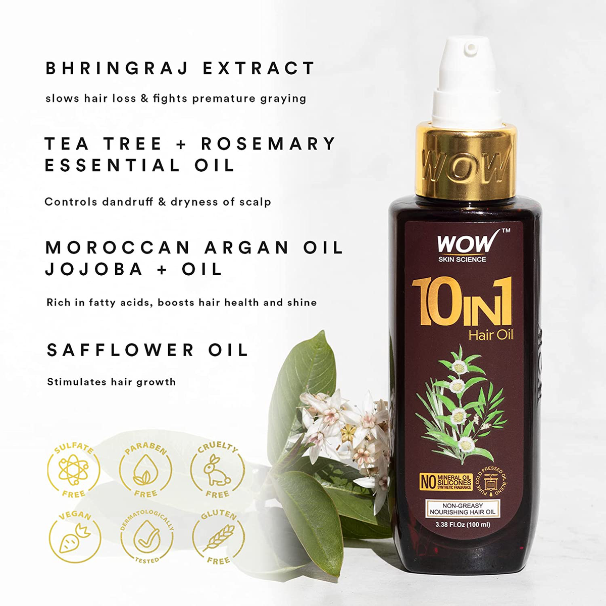 WOW Hair Oil, Reduce Hair Loss, Split Ends, Dandruff, Smooth, Thick Hair, Boost Hair Growth and Stronger Roots, Deep Clean For Healthy Scalp, All Hair Types, Adults and Children, 200 mL
