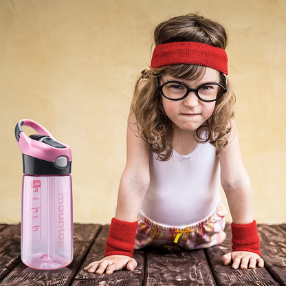 mountop Kids Water Bottle with Straw Lid and Handle, Easy Use for Girls and Boys for School, BPA-Free 14oz 400ml