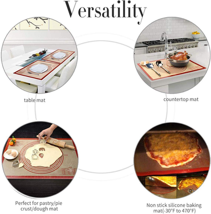 Non-slip Silicone Pastry Mat Extra Large with Measurements 36''By 24'' for Silicone Baking Mat, Counter Mat, Dough Rolling Mat,Oven Liner,Fondant/Pie Crust Mat（Red）