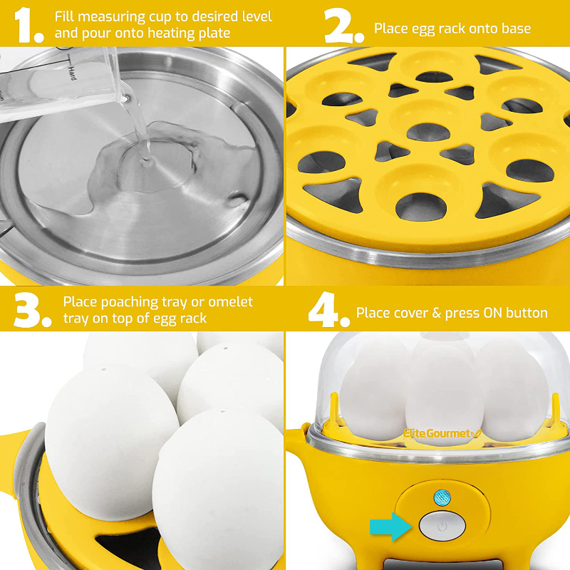 Elite Gourmet Easy Electric 7 Egg Capacity Cooker Poacher, Scrambled, Omelet Maker with Auto Shut-Off 