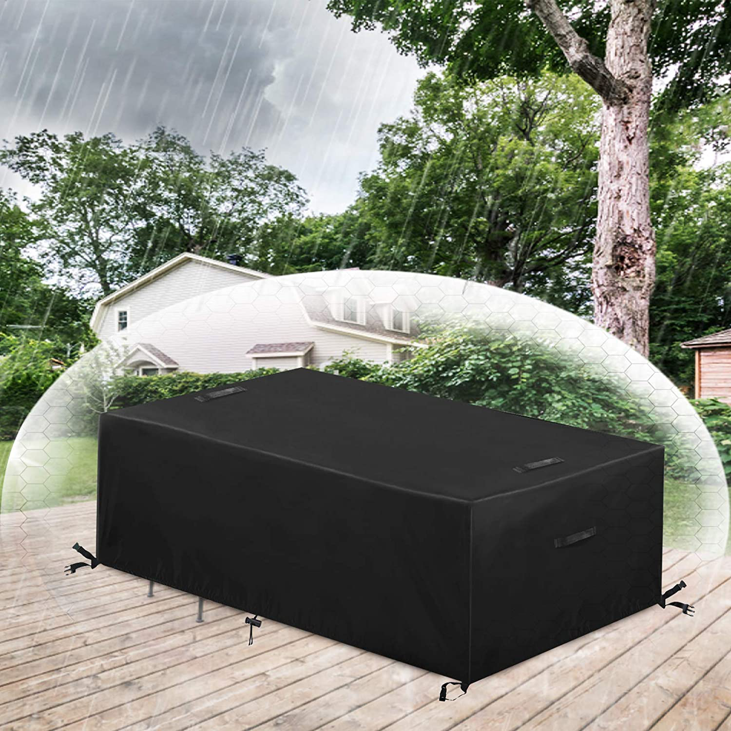 ESSORT Outdoor Furniture Cover Waterproof Patio Table Covers, 4-6 Seats Heavy Duty Windproof Square Garden Table Sofa Cover, UV-Resistan (83.5''x48.4''x29'')