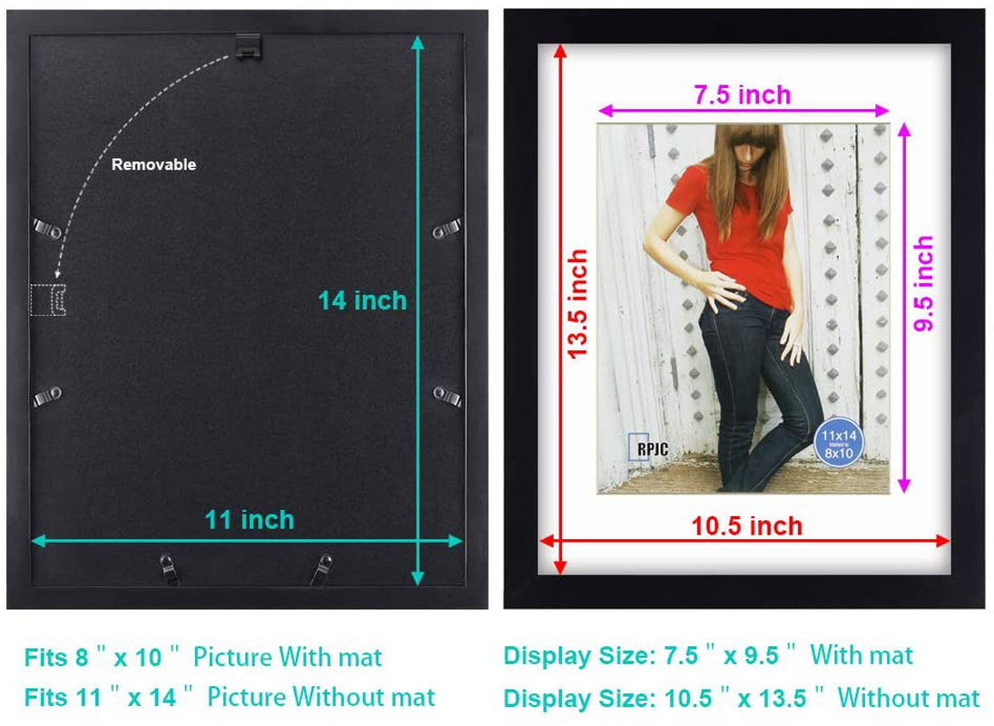 8x10 inch Picture Frames Made of Solid Wood and High Definition Glass Display Pictures 5x7 with Mat or 8x10 Without Mat for Wall Mounting Photo Frame Black