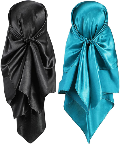 2 Pieces 35 Inch Silk Head Scarf Sleeping Hair Wrapping Night Satin Scarf