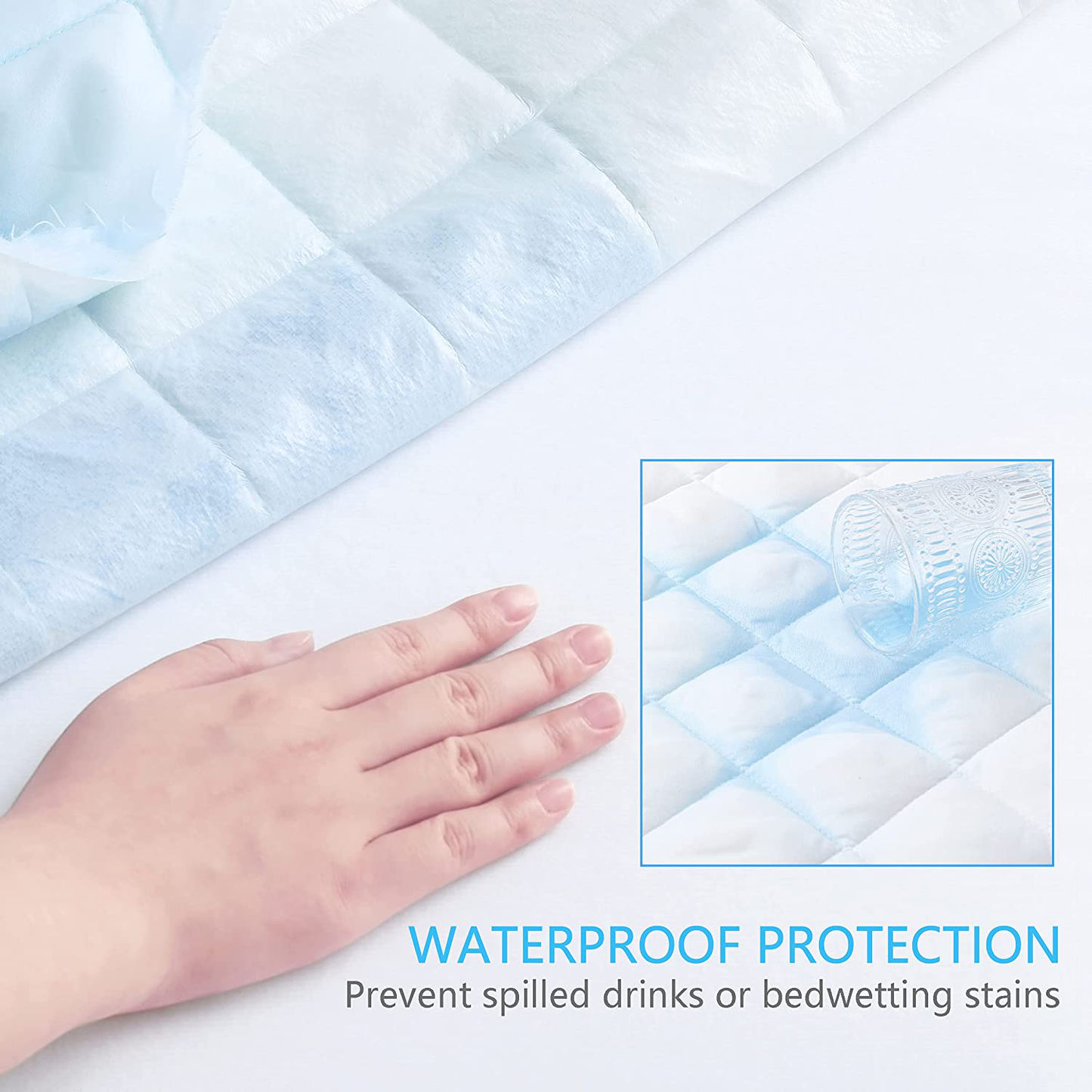Ruili King Quilted Fitted Mattress Pad, 100% Waterproof Deep Pocket Stretch Up to 21 Inches Mattress Protector Soft Snow Cotton Filling Mattress Cover