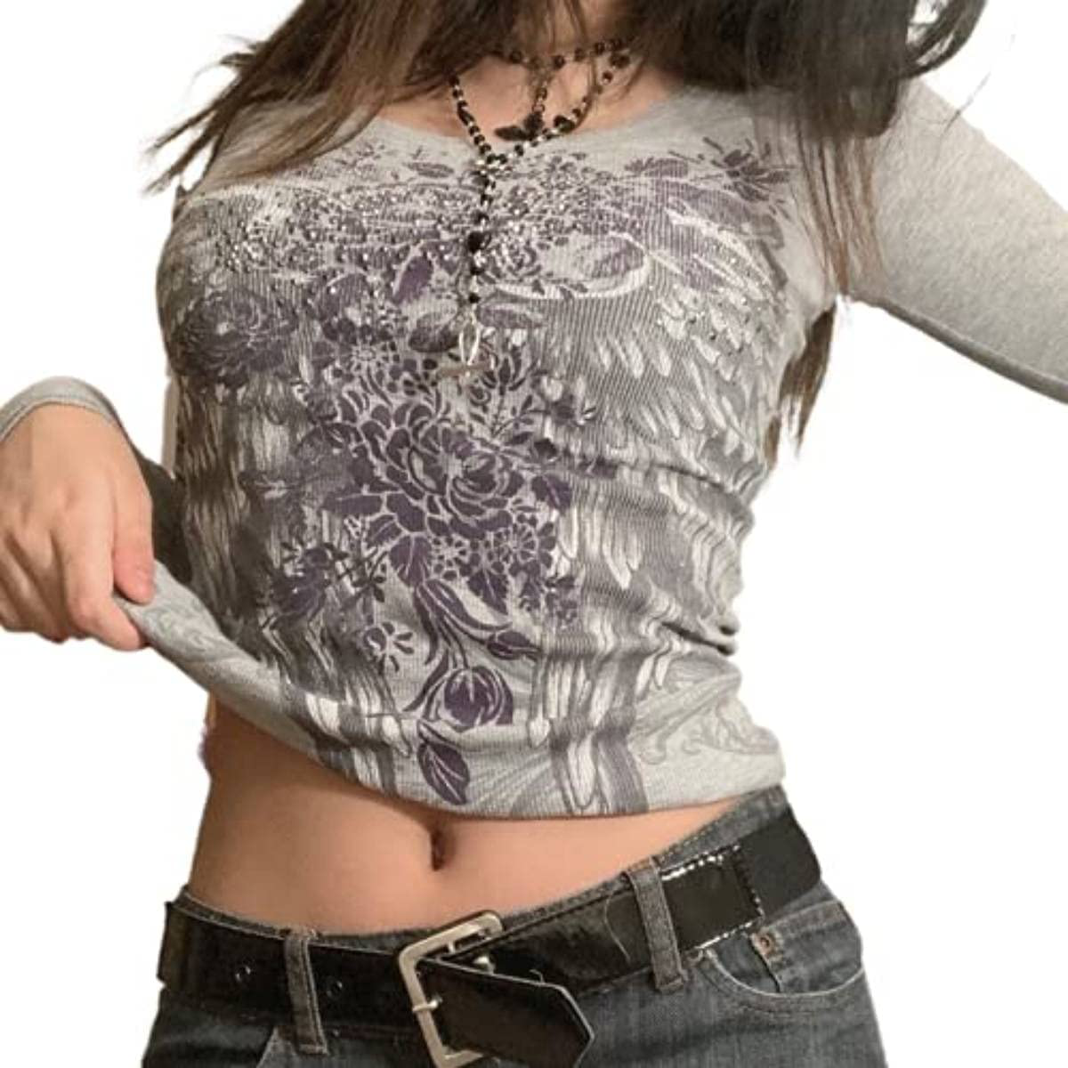 Women's Graphic Print Crop Top Vintage Punk Portrait Shirts Summer Slim Short Sleeve T Shirt Tops Y2k Fashion Clothes