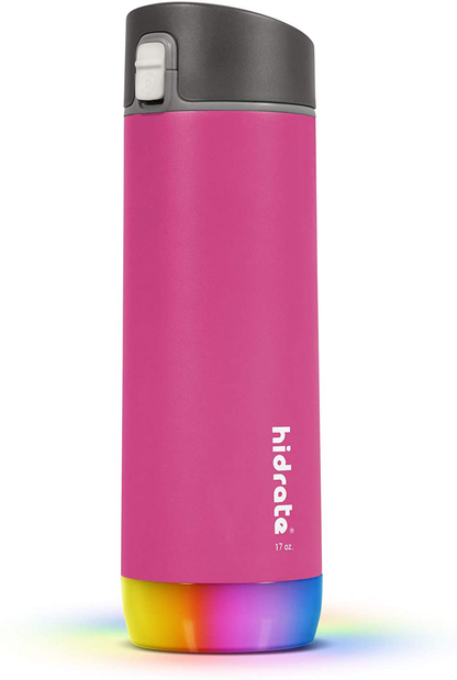 HidrateSpark STEEL Smart Water Bottle, Tracks Water Intake & Glows to Remind You to Stay Hydrated - Chug Lid
