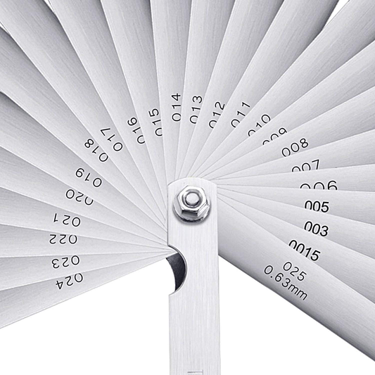 Stainless Steel Feeler Gauge Dual Marked Metric and Imperial Gap Measuring Tool (0.0015/0.04-0.025/0.635 mm, 26 Blades)