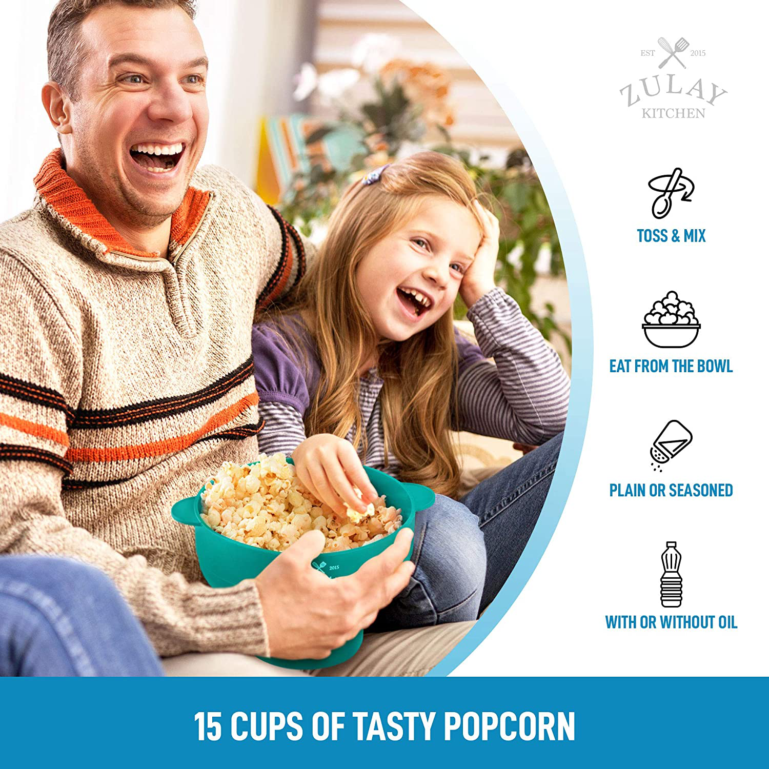 Zulay Kitchen Microwave Popcorn Popper Collapsible, BPA Free Silicone Popcorn Popper Microwave Collapsible Bowl, Quick & Easy Popcorn Popper Silicone Microwave (Aqua)