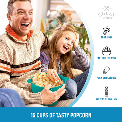 Zulay Kitchen Microwave Popcorn Popper Collapsible, BPA Free Silicone Popcorn Popper Microwave Collapsible Bowl, Quick & Easy Popcorn Popper Silicone Microwave (Aqua)